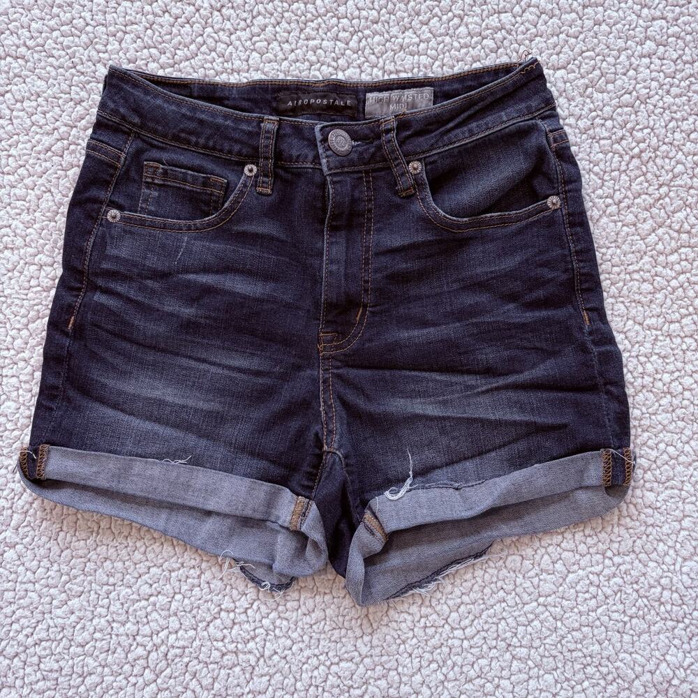 Aeropostale High Waisted Midi Women’s Shorts Size 4 Dark Blue Denim